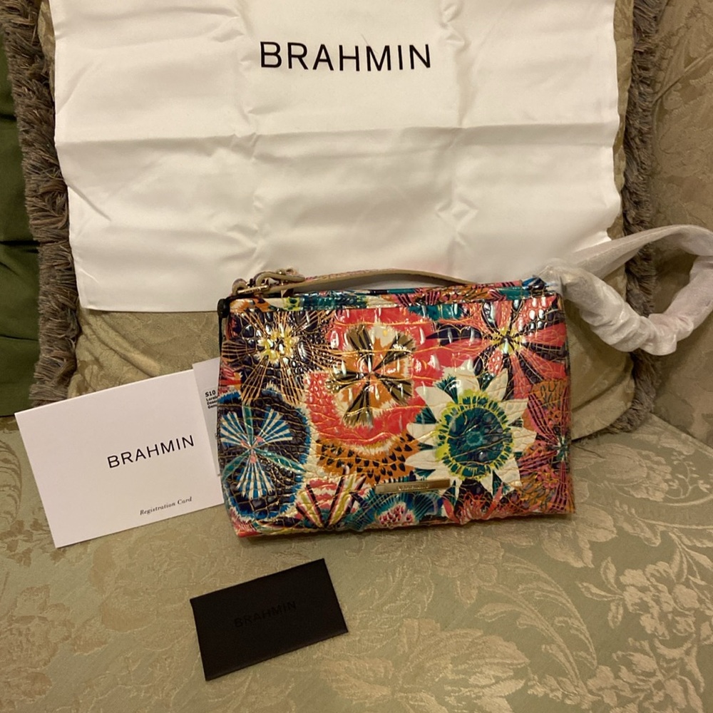 Brahmin Lorelei Desert Bloom Melbourne pink & green Shoulder Bag NWT